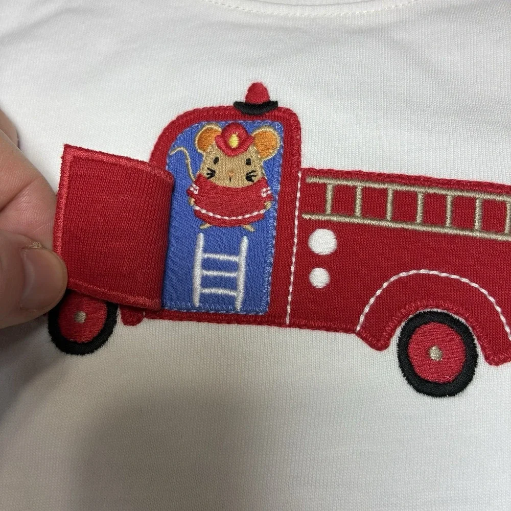 Gymboree Baby Fire Truck Mouse White Bodysuit 18-24 Month Door Opens Embroidered